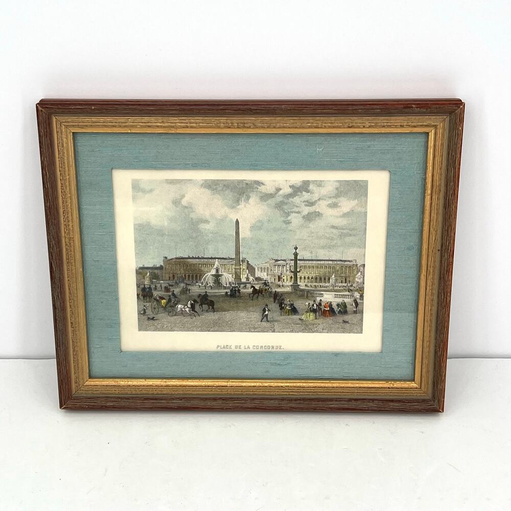 Antique steel engraving Lithograph the Place de la Concorde Paris wood Frame